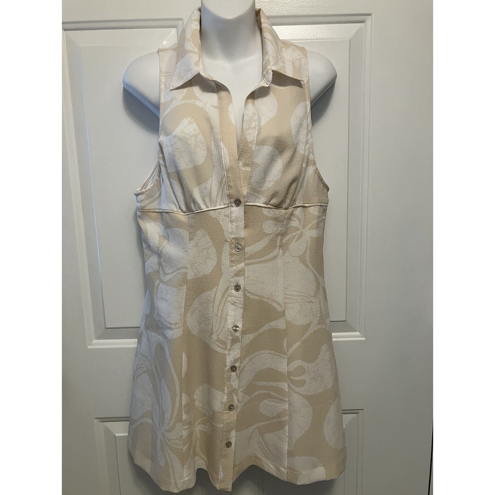 Urban Outfitters Tia Button Up Flare Mini Dress‎ Beige White Floral Large Women